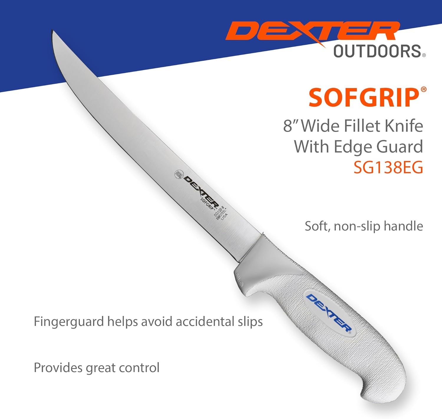 Dexter Outdoors 8" SOFGRIP Wide Fillet Knife | Includes Edge Guard