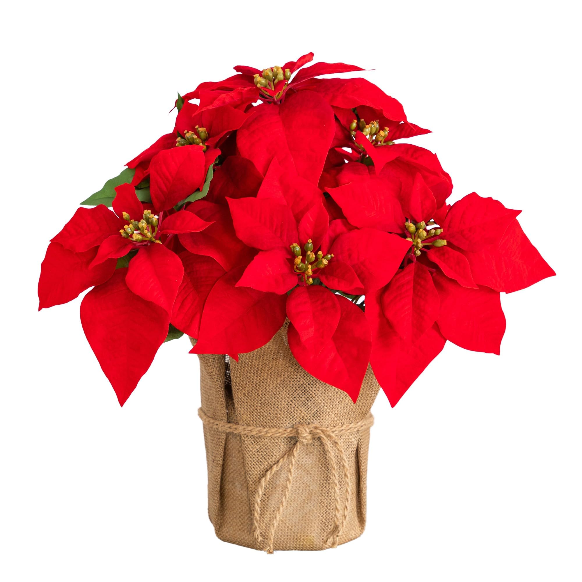 Nearly Natural 19in. Red Poinsettia in Burlap Planter, Holiday Decor