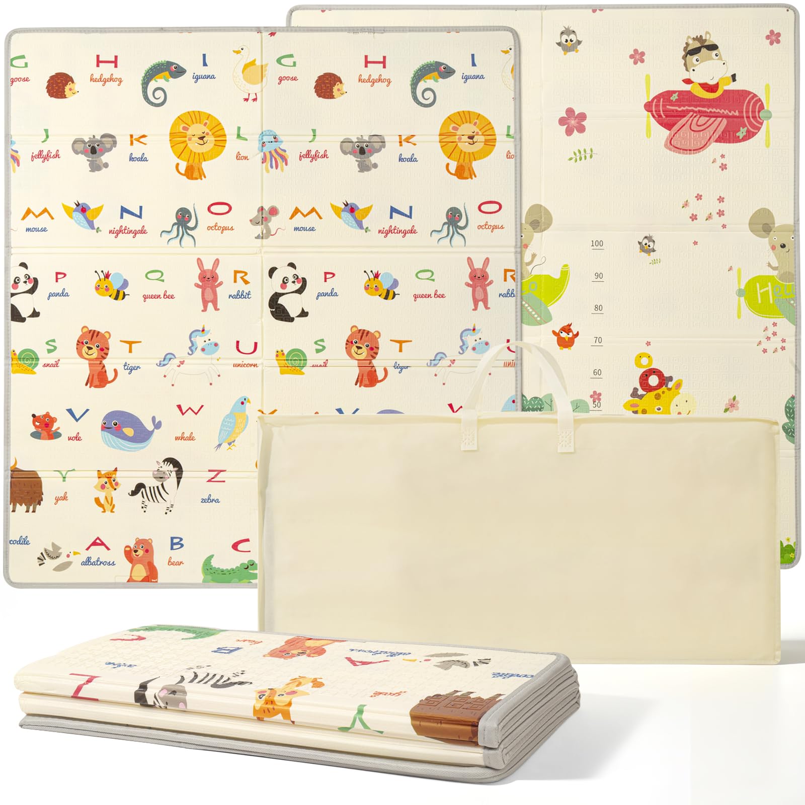 Baby Play Mat, Foldable Baby Playmat Reversible Waterproof Large Foam Soft Crawling Floor Playmat Non Toxic Portable Floor Mat| Ideal for Bedroom, Nursery & Playroom 150x180cm