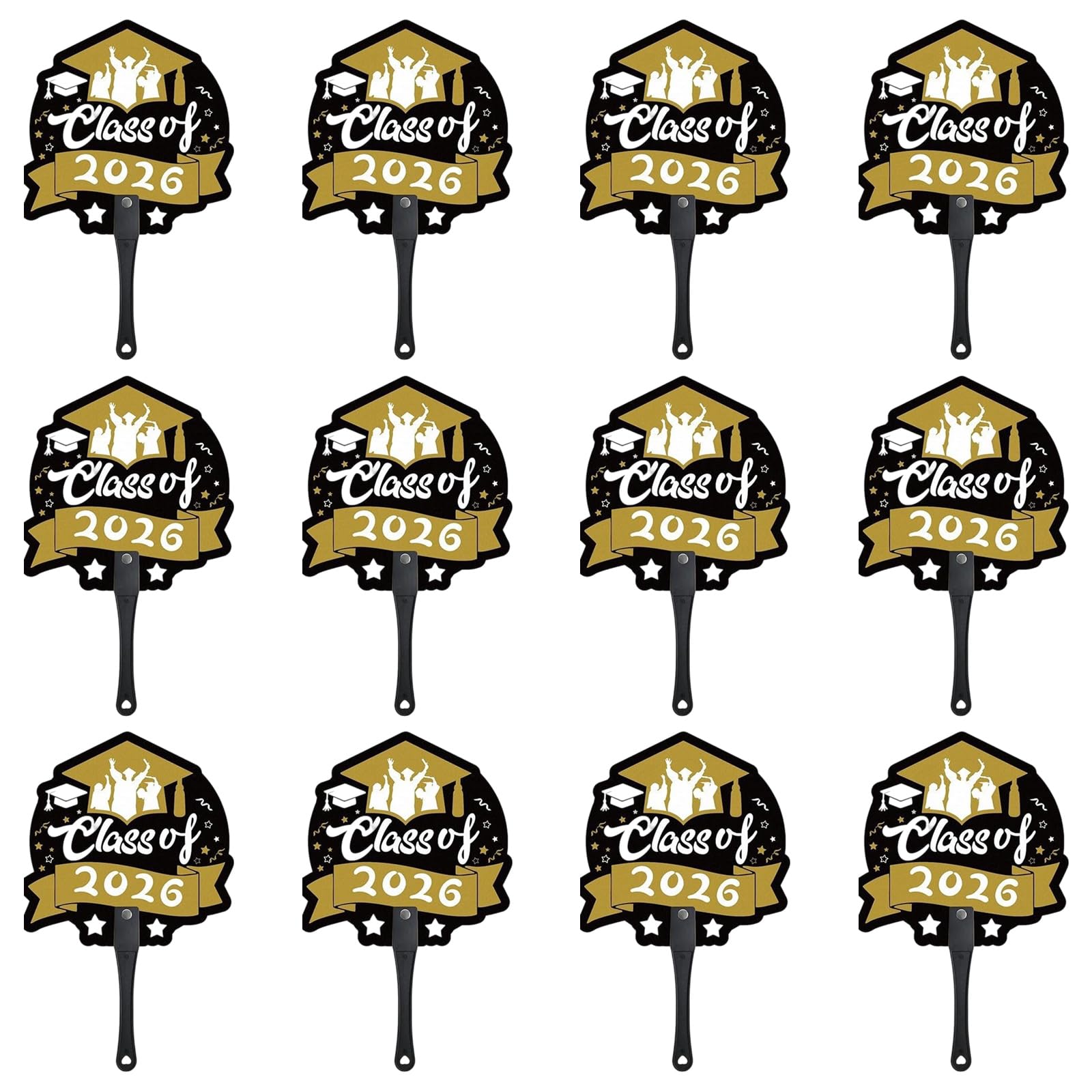 12PCS Class of 2026 Congrat Grad Handheld Fan Party Supplies Hand Fan for Graduation Ceremony and Decorative Display Graduation Photoshoot Props