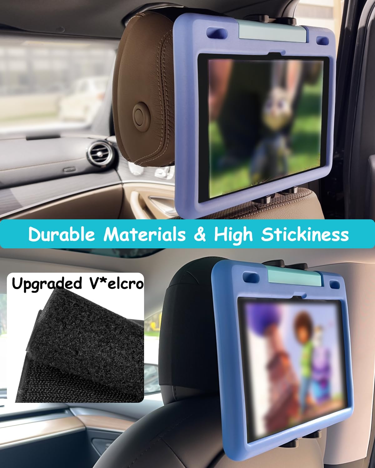 Supporto Tablet per Poggiatesta Auto, Velcro ad Alta Elasticità Supporto Tablet Auto Sedile Posteriore, 360° Rotazione, per iPad Pro Air Mini, iPad 10.9", Galaxy Tab S A, iPhone, 4"~13" Tablet