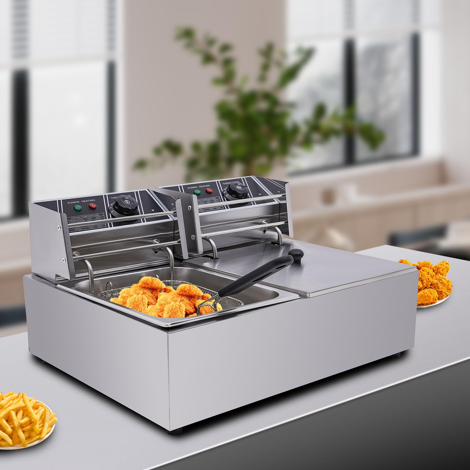 5000W Freidora eléctrica profesional de acero inoxidable Electric Deep Fryer 12L Commercial Stainless Steel Restaurant Fry Basket,Adecuado para restaurantes, bares y hoteles