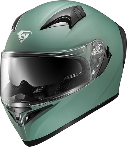 Casco de motocicleta de cara completa con visera interna tintada y aprobado por DOT para ciclomotor, ATV Cruiser Scooter (verde alpino mate, XL)