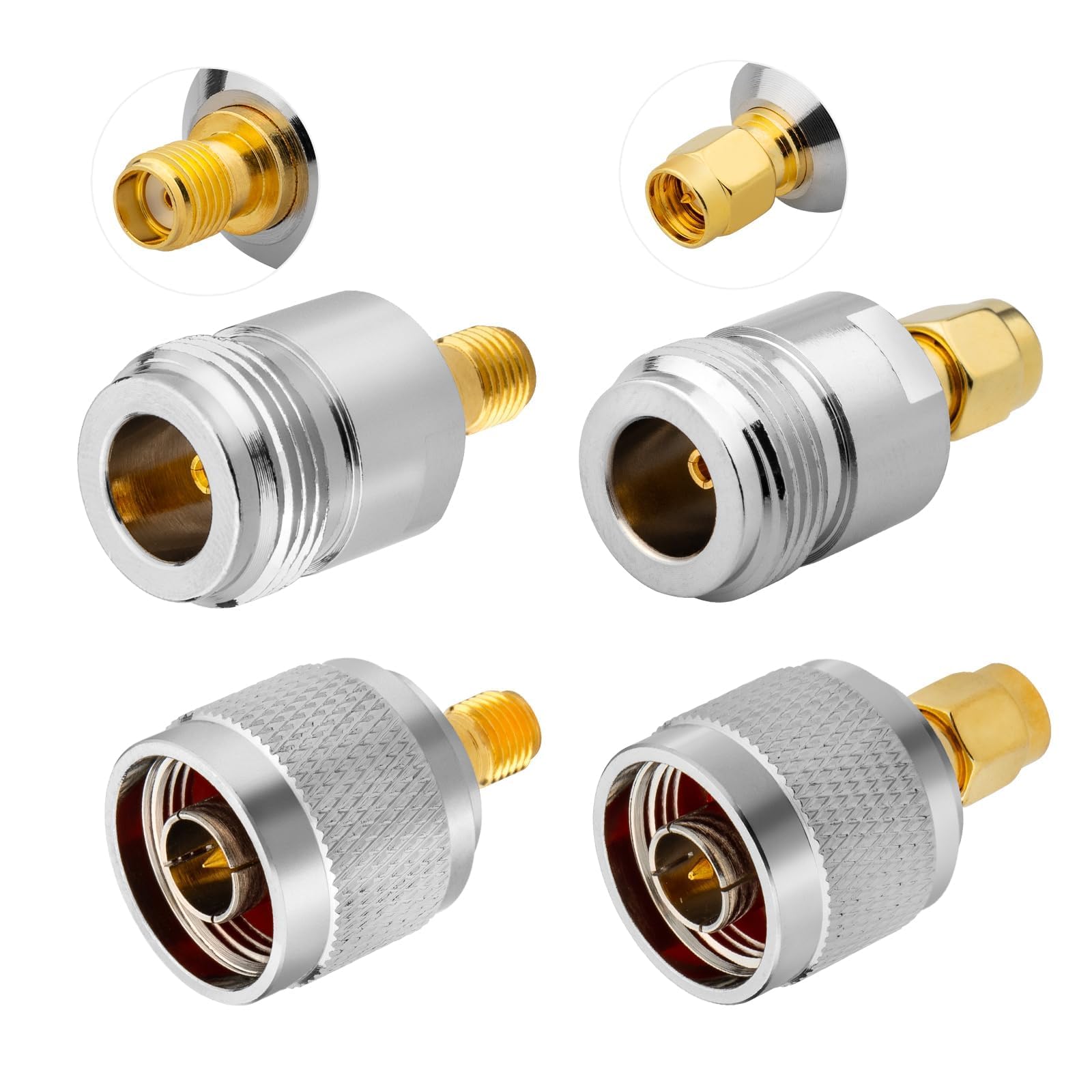 Anina 4 Pack SMA to N-Type Adapter Kit SMA Male/Female Coaxial Connectors for Ham Radio/5G/ WiFi Antenna, Test Equipment