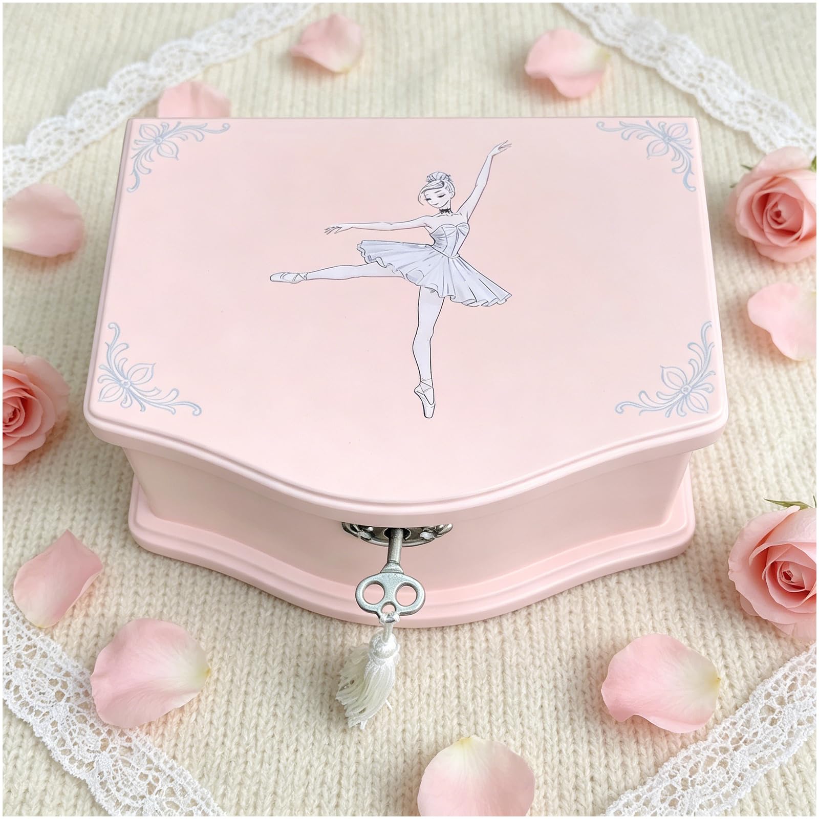 Boîte à bijoux musicale en bois rose avec ballerine