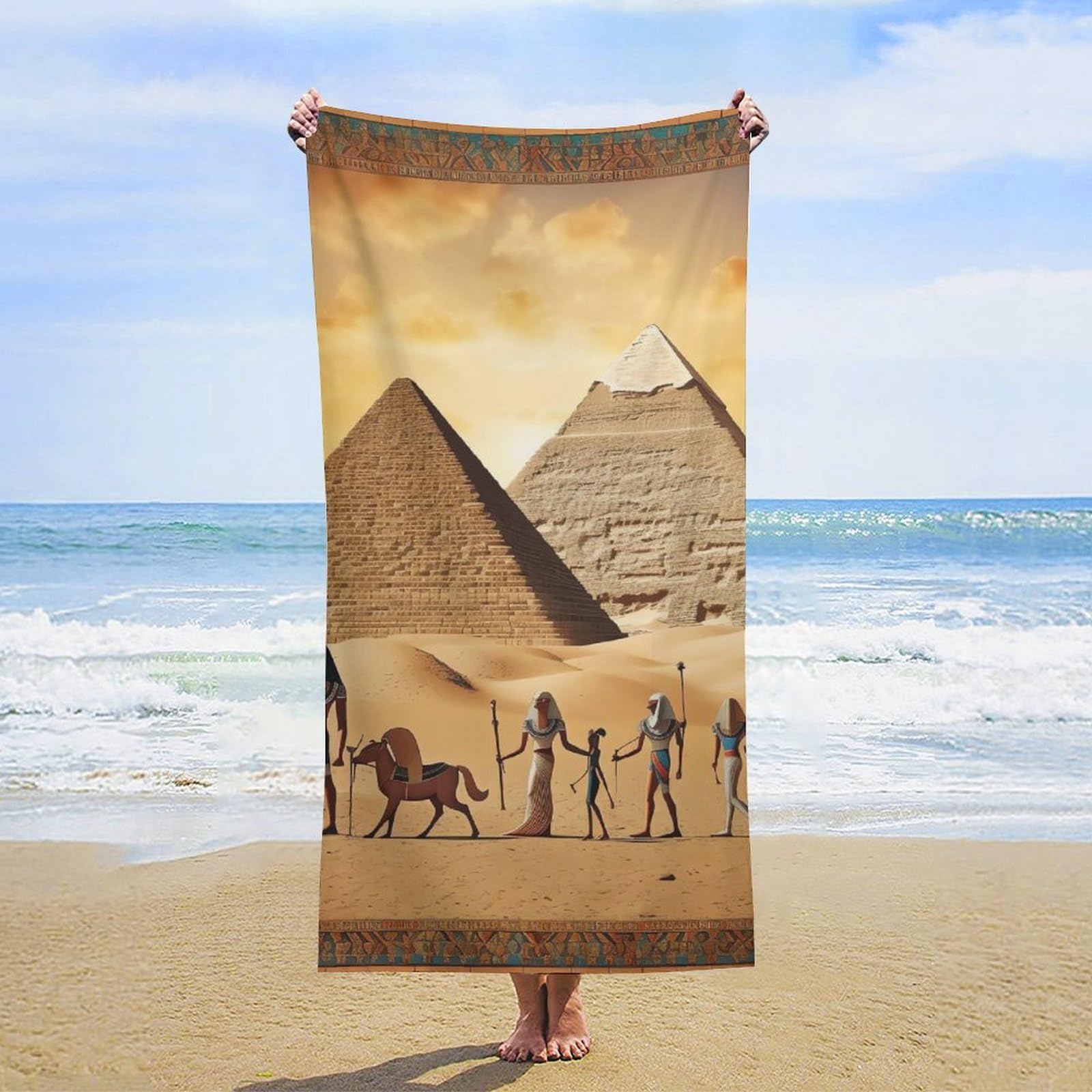 NTVOWPZO Ancient Egypt Beach Towel Oversized Microfiber Bath Towels Lightweight Sand Proof Beach Towels Absorbent Pool Towels for Swimming Yoga Bathroom Towel 31.5" X 63"