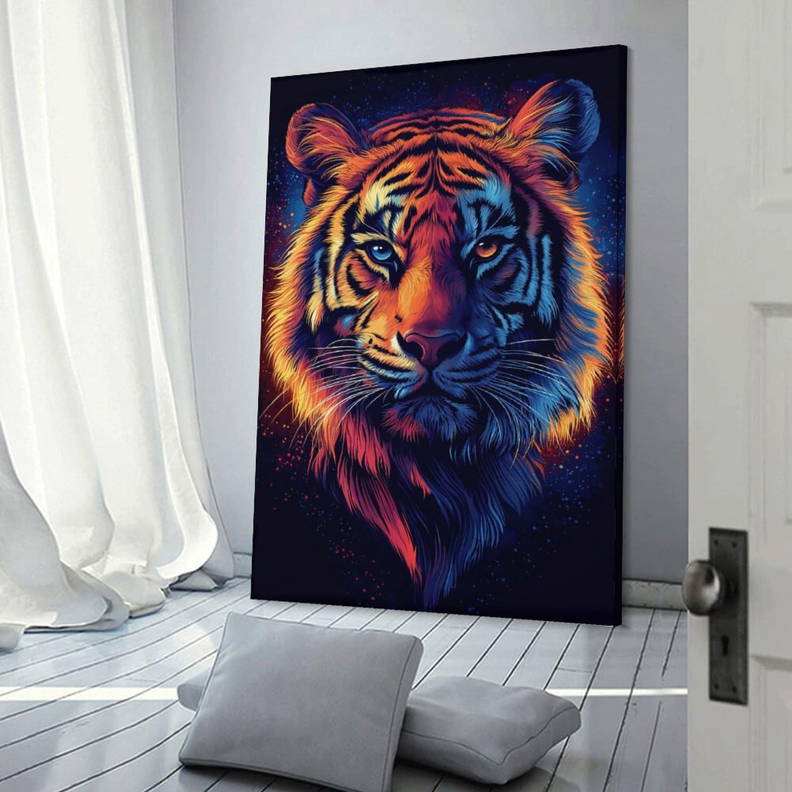 Junmoney Colorful Tiger Portrait Hanging Wall Art, 20x30inch(50x75cm), for Bedroom, Guest Room Or Reading Nook, Home Artwork with A Soft Interior Feel