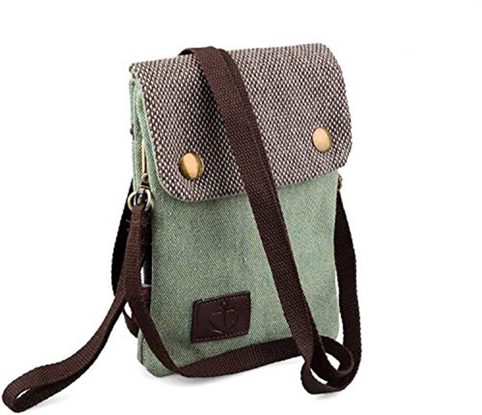 Iwobi Mini Borsa A Tracolla In Tela Di Cotone Denim, Con Tasca E Cerniera, Leggera E Robusta, Per Telefono E Piccoli Oggetti, Verde, Dimensioni 19x12.7x2.5 Cm - 3