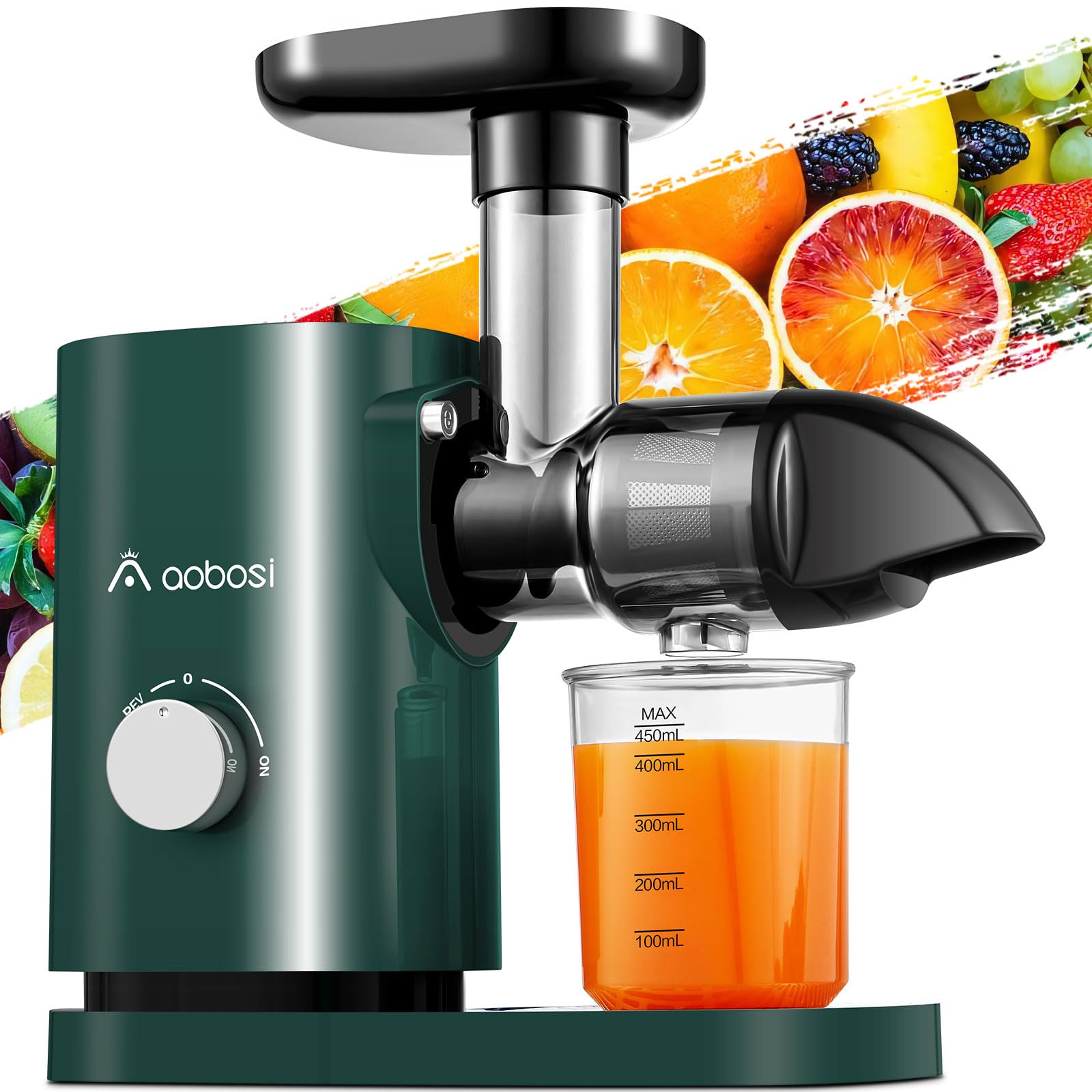 AAOBOSISlow Juicer Centrifuge Professional Vegetable and Fruit Press with Silent Motor & Reverse Function & Juice Pot & Cleaning Brush, Bpa-Free (150 Watts/Green)