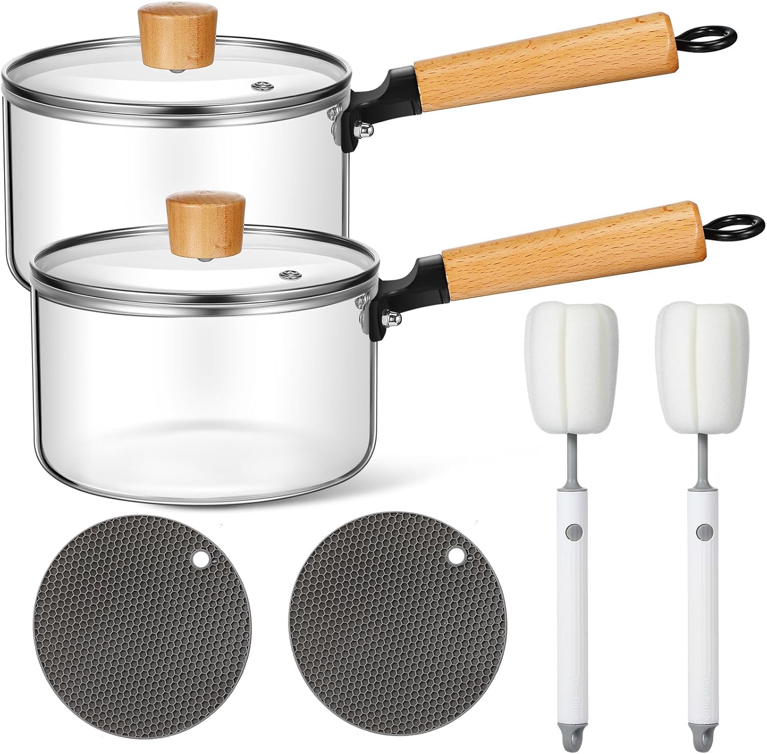 Uiifan 2 Sets Glass Pot for Cooking on Stove Kitchen Glass Cookware Clear Cooking Pot with Lid Handle