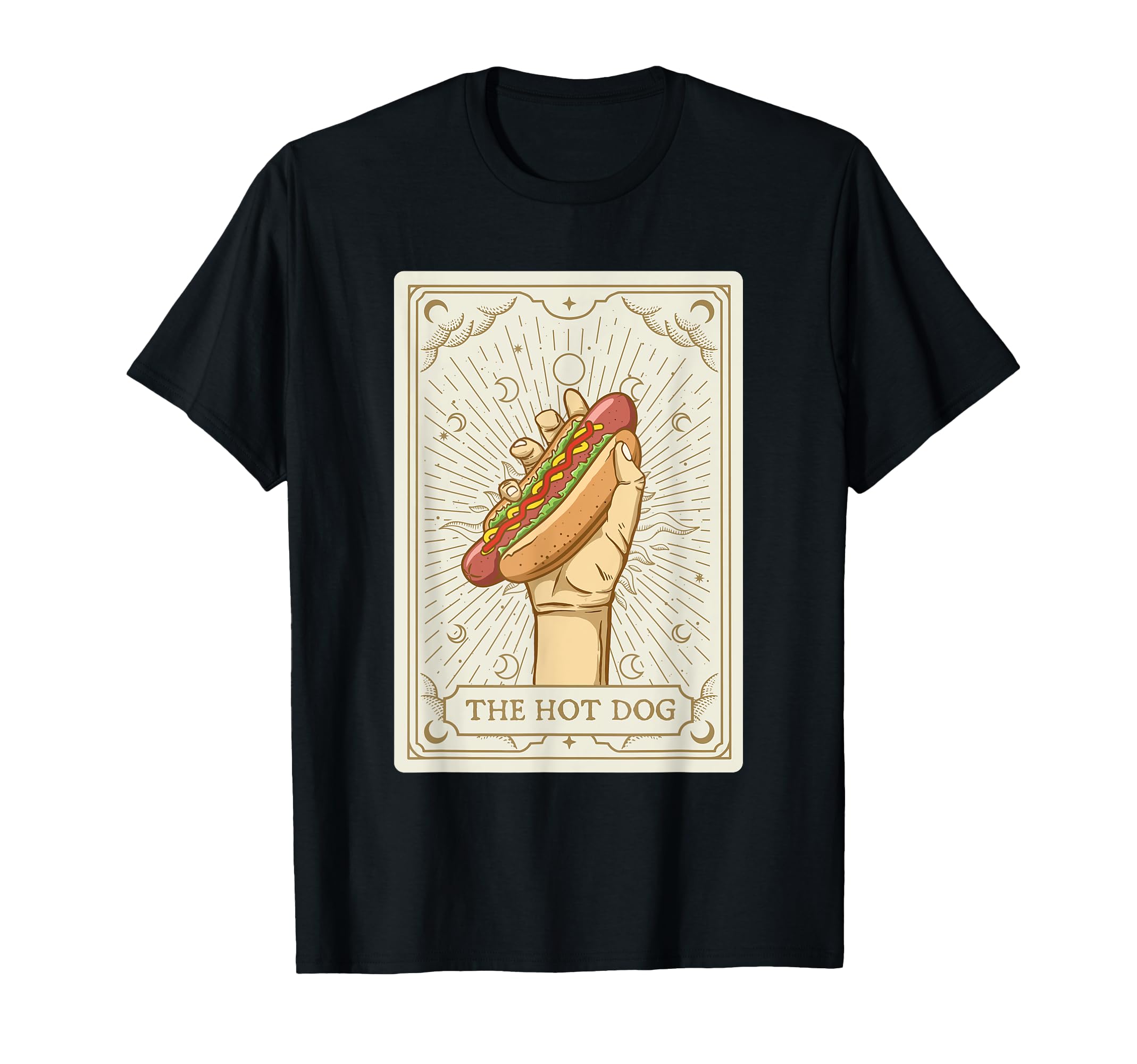 Funny Hot Dog Shirts Hot Dog Tarot - Hot Dog Lover Fast Food Wiener T-Shirt, Small, Black