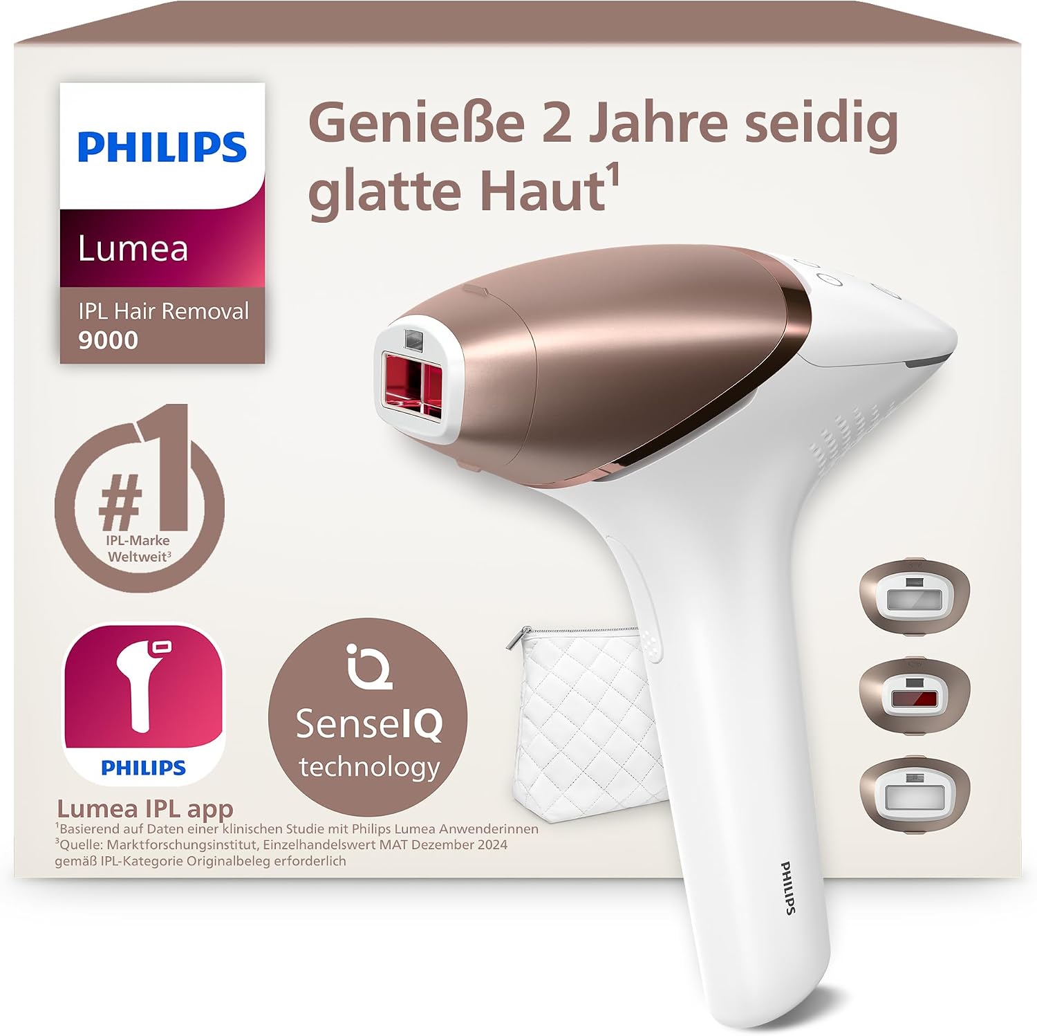 Philips Lumea IPL 9000 Series - IPL Geräte Haarentfernung für bis zu 2 Jahre seidig-glatte Haut¹ mit 3 Aufsätzen für Körper & Gesicht, kabellos, Alternative zur Laser-Haarentfernung (BRI955/00)