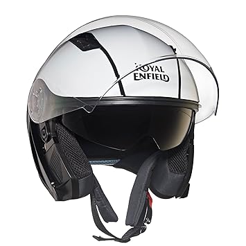 Royal Enfield ISI Certified Lightwing Open Face Riding Riding Helmet Ro Glos Blk/Wht L-600Mm-High Impact Grade Thermoplastic & High Density Head EPS Liner for Superior Impact Protection & Durability