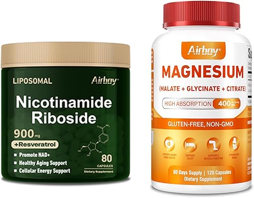 Suplemento liposomal NAD 900 mg y suplemento complejo triple de magnesio 400 mg