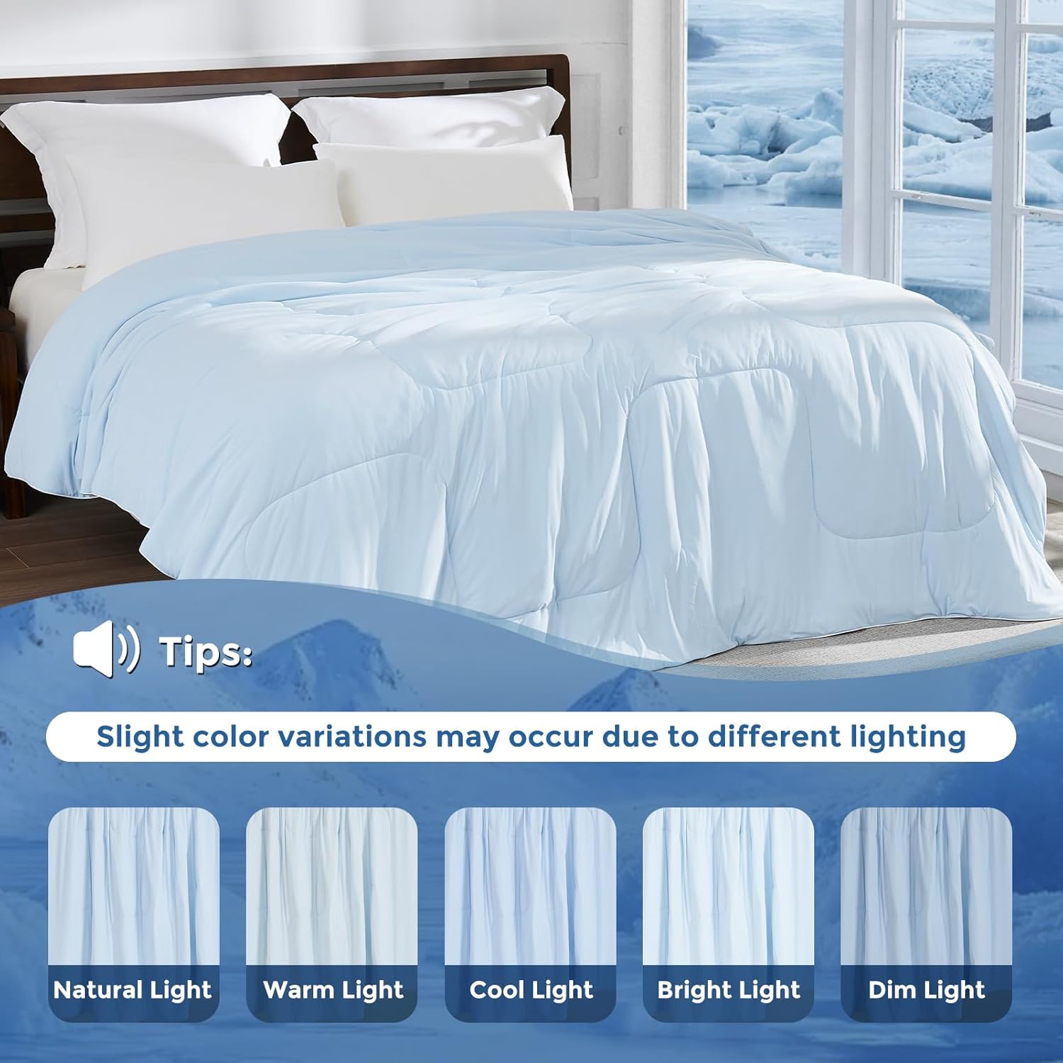 downluxe Cooling Comforter King Size, Cooling Blankets for Hot Sleepers, Lightweight Cooling Blanket for Summer with Q-Max>0.45 Arc-Chill Cooling Fiber, Light Blue