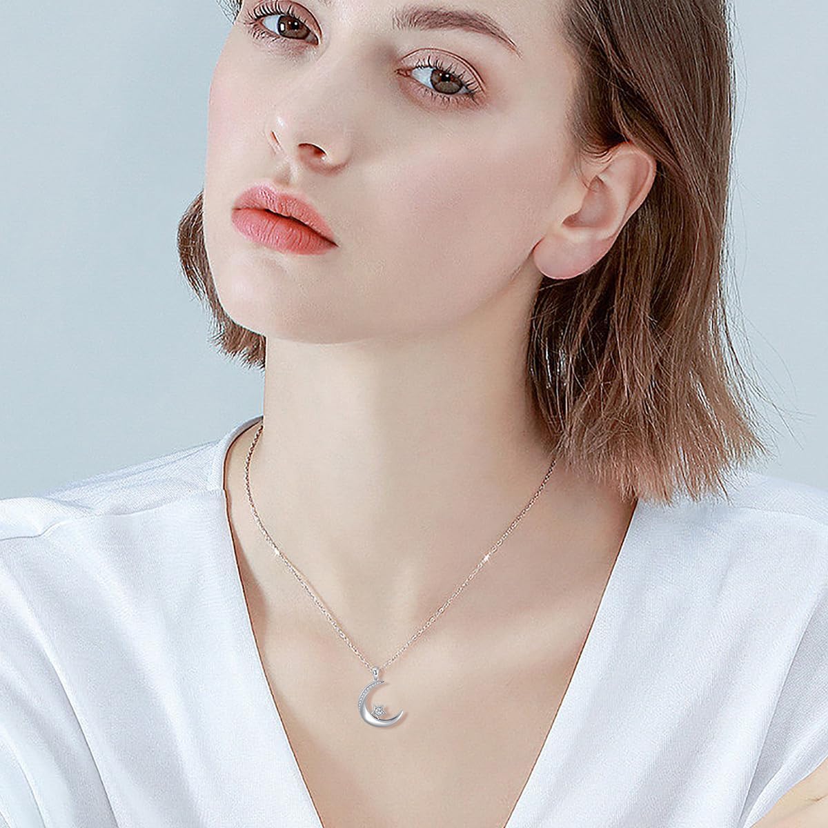 Moon and Star Necklace, 925 Sterling Silver Moissanite Crescent Star Pendant, Gifts for Women Mom Wife, Adjustable Chain 18+2 - Image 4