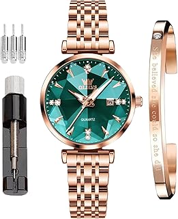 OLEVS Women's Analog Watch Quartz Rose Gold Stainless Steel Strap Fashion Luxury Business Circular Calendar Simulated
