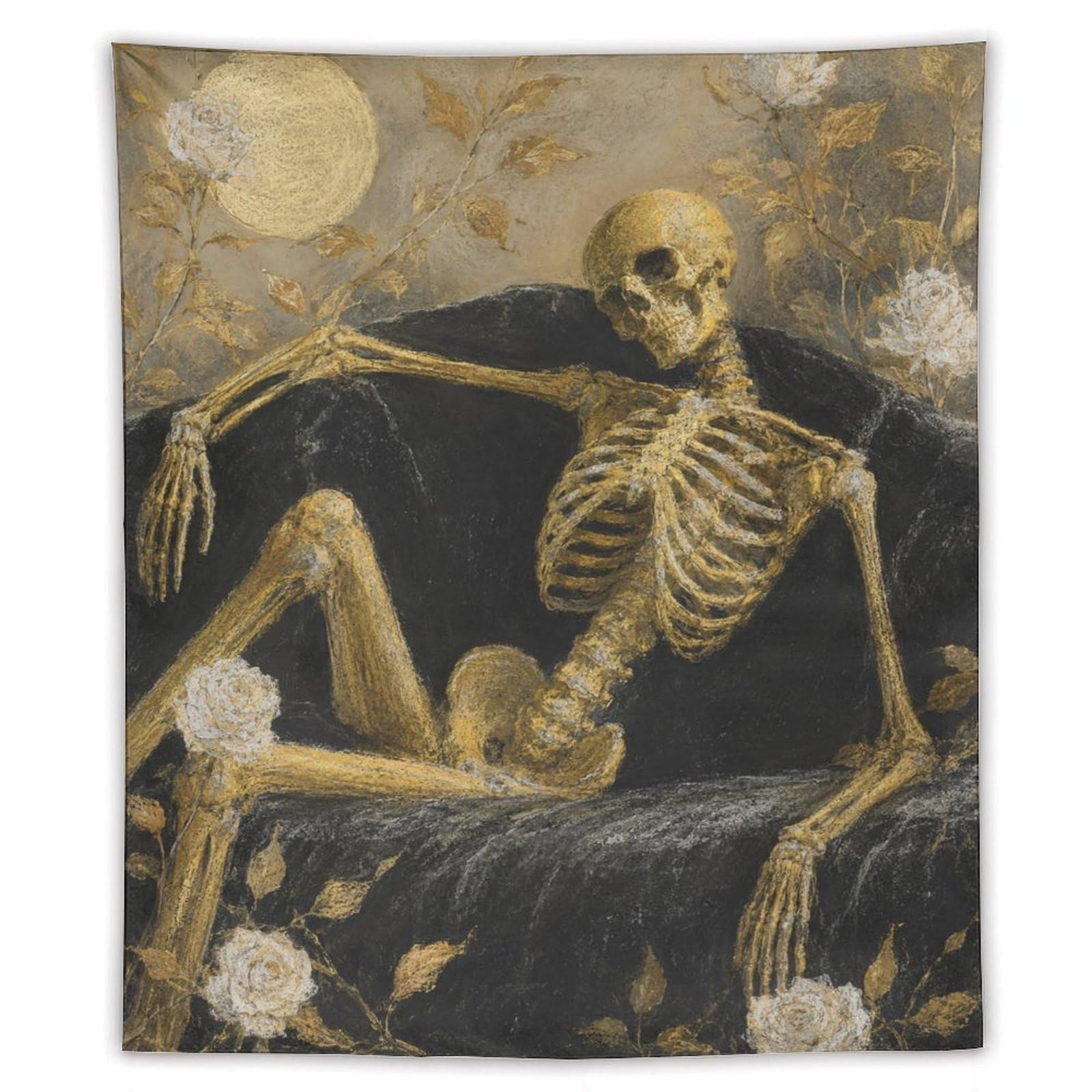 H3B8U2Y5 Skeleton in Coffin Wall Tapestry, Fantasy Illustration, Bedroom