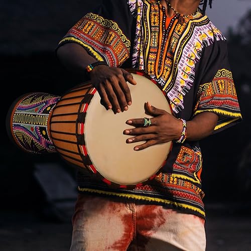 Vista 31 de lotmusic Tambor africano de Djembe, estándar 8" tambor cosido paño azul del Congo, tambor profesional del bongo con la cabeza de tambor de piel