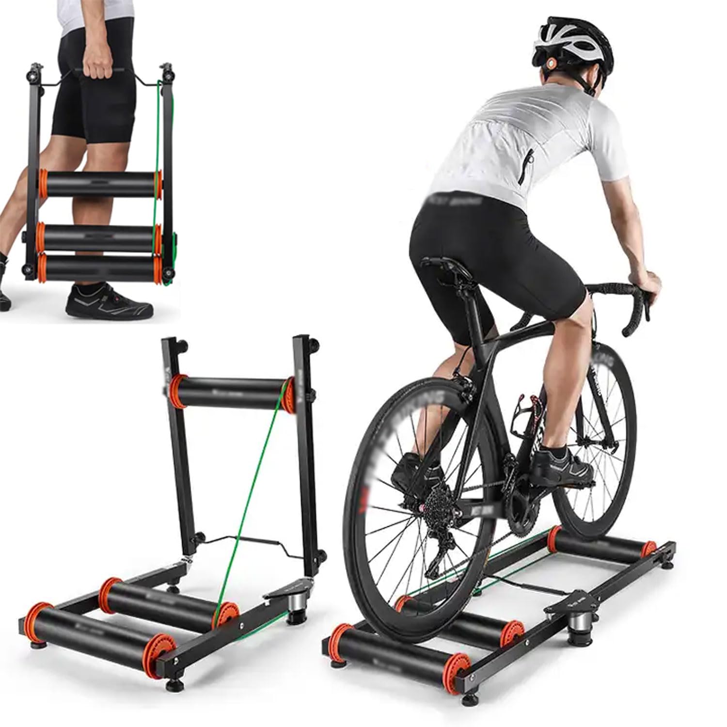 Rulli Per Bici Regolabili, Supporto Da Allenamento Per Bici Pieghevole Adatto a Bici Da 16" a 27,5", Trainer Per Bici Portatile Con Resistenza, Piattaforma Per Bici Da Strada E Mountain Bike