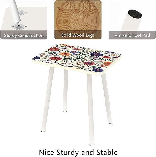 Miniatura 7 de Mandala - Mesa auxiliar rectangular pequeña con acabado de flores negras, mesa de centro pequeña retro moderna para balcón, sala de estar (11.8