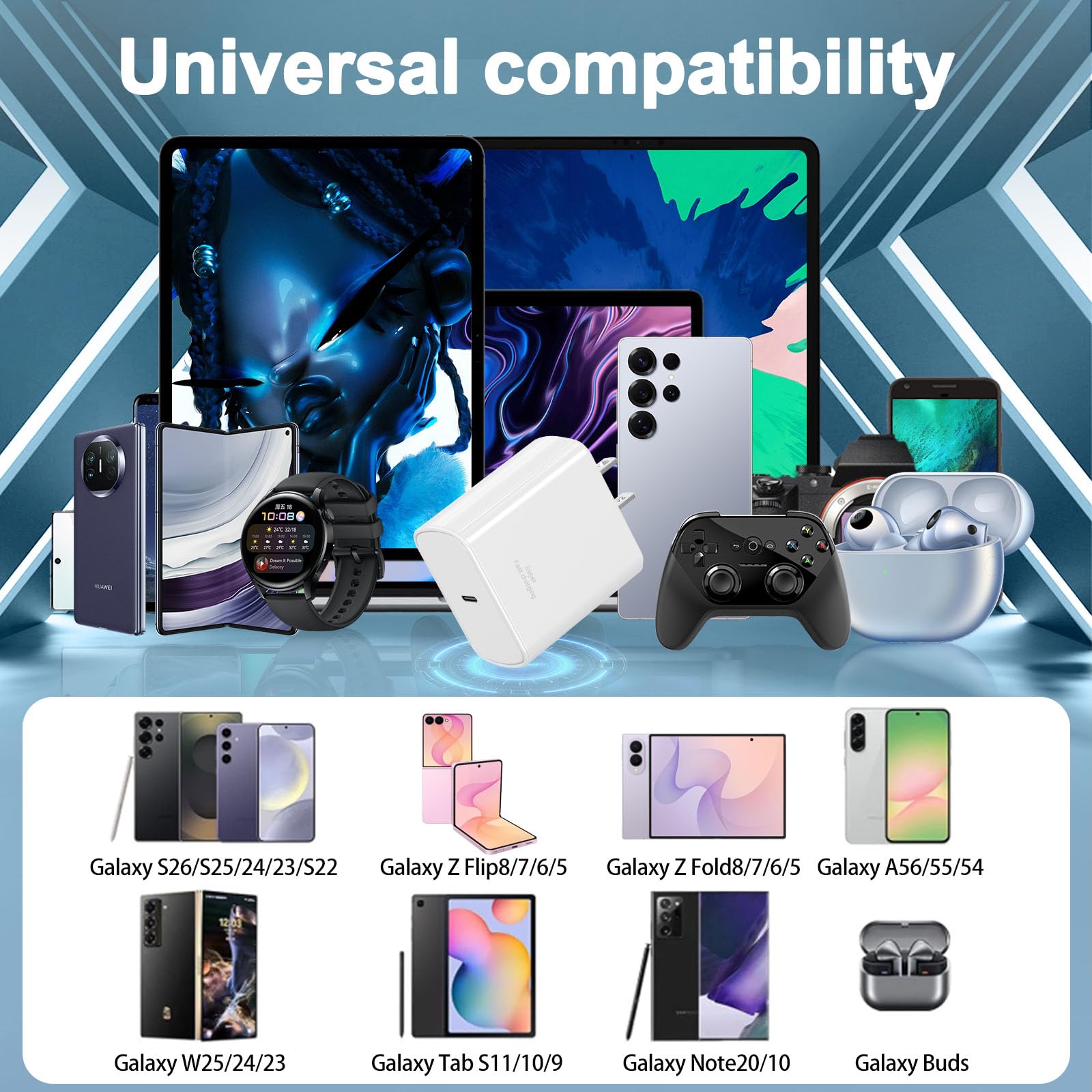 Caricabatterie super veloce di tipo C per Samsung, confezione da 2 pezzi da 45 W USB C Android Phone Charger Block con cavo di ricarica rapida di tipo C da 1,8 m per Samsung Galaxy S26 Ultra/26+/S25