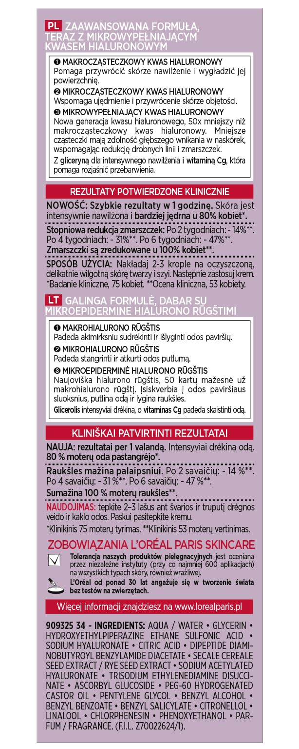 L'Oreal Paris Revitalift Filler Serum Przeciwzmarszczkowe 1.5% czystego kwasu hialuronowego 30 ml