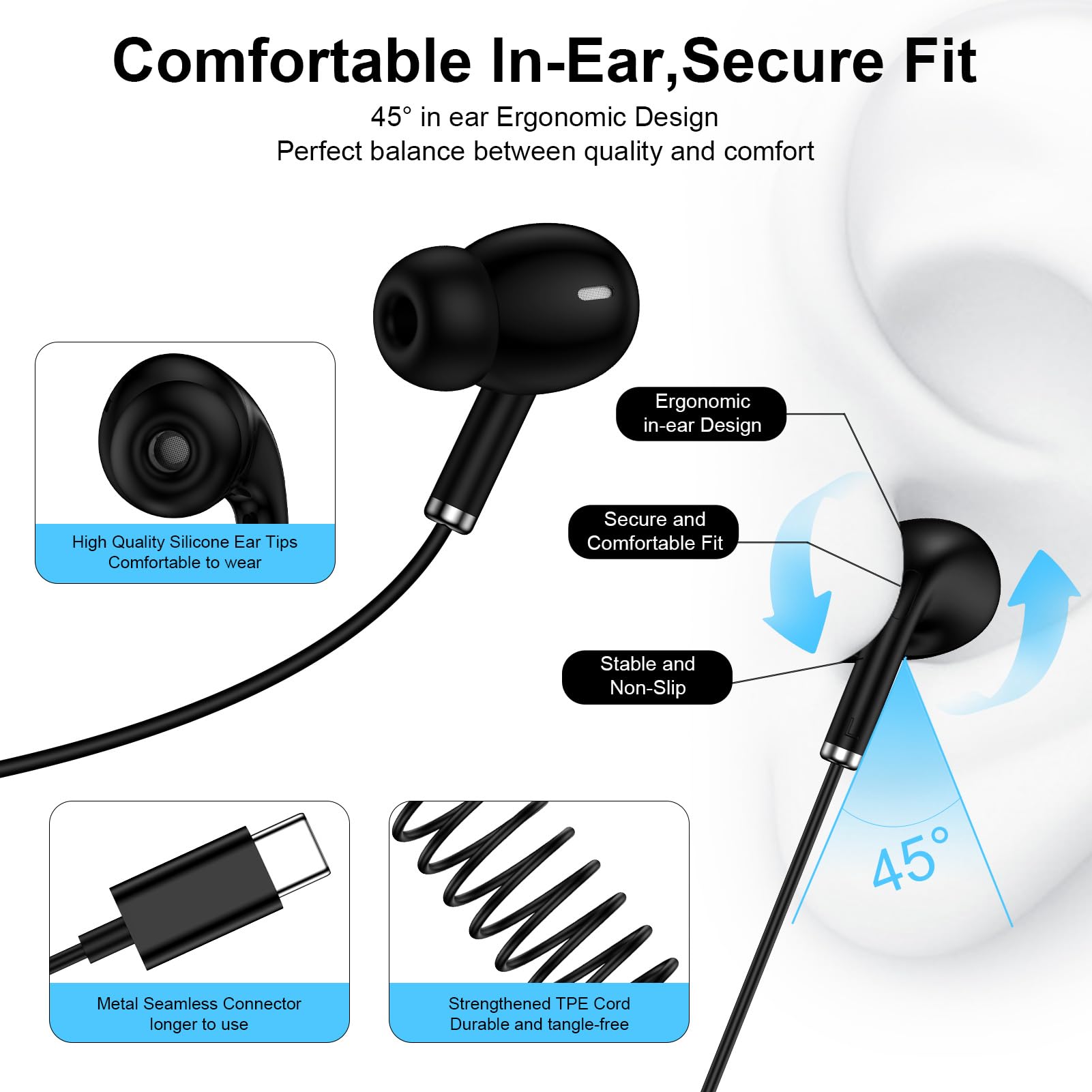 Auriculares USB C con cable para Samsung Galaxy S26 Ultra A17 A37 A36