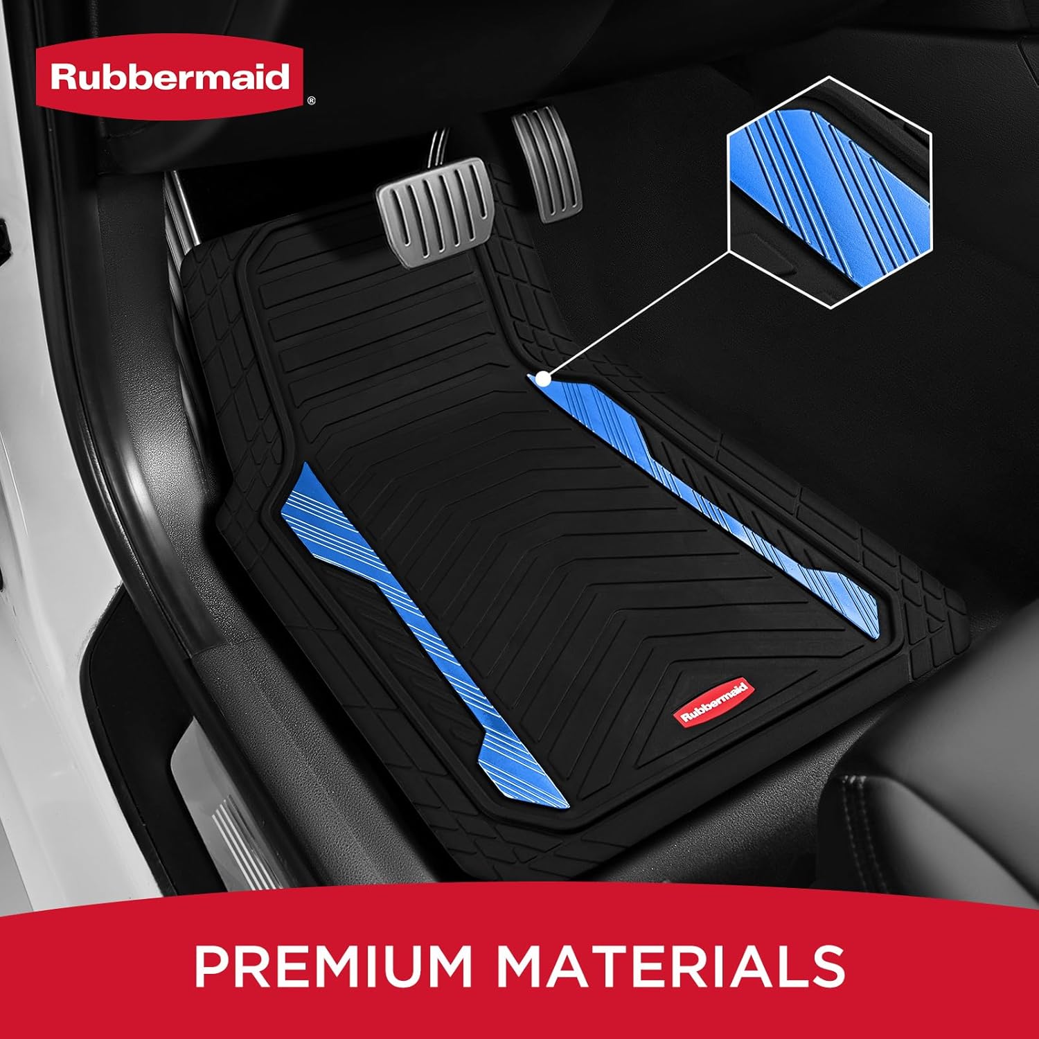 Rubbermaid Car Floor Mat, Heavy Duty All-Weather Car Mats Full Set with Dual-Tone Blue Aluminum Inserts – Universal Fit, Anti-Slip Backing, Trim-to-Fit for Most SUV, Sedan, Van - Image 2