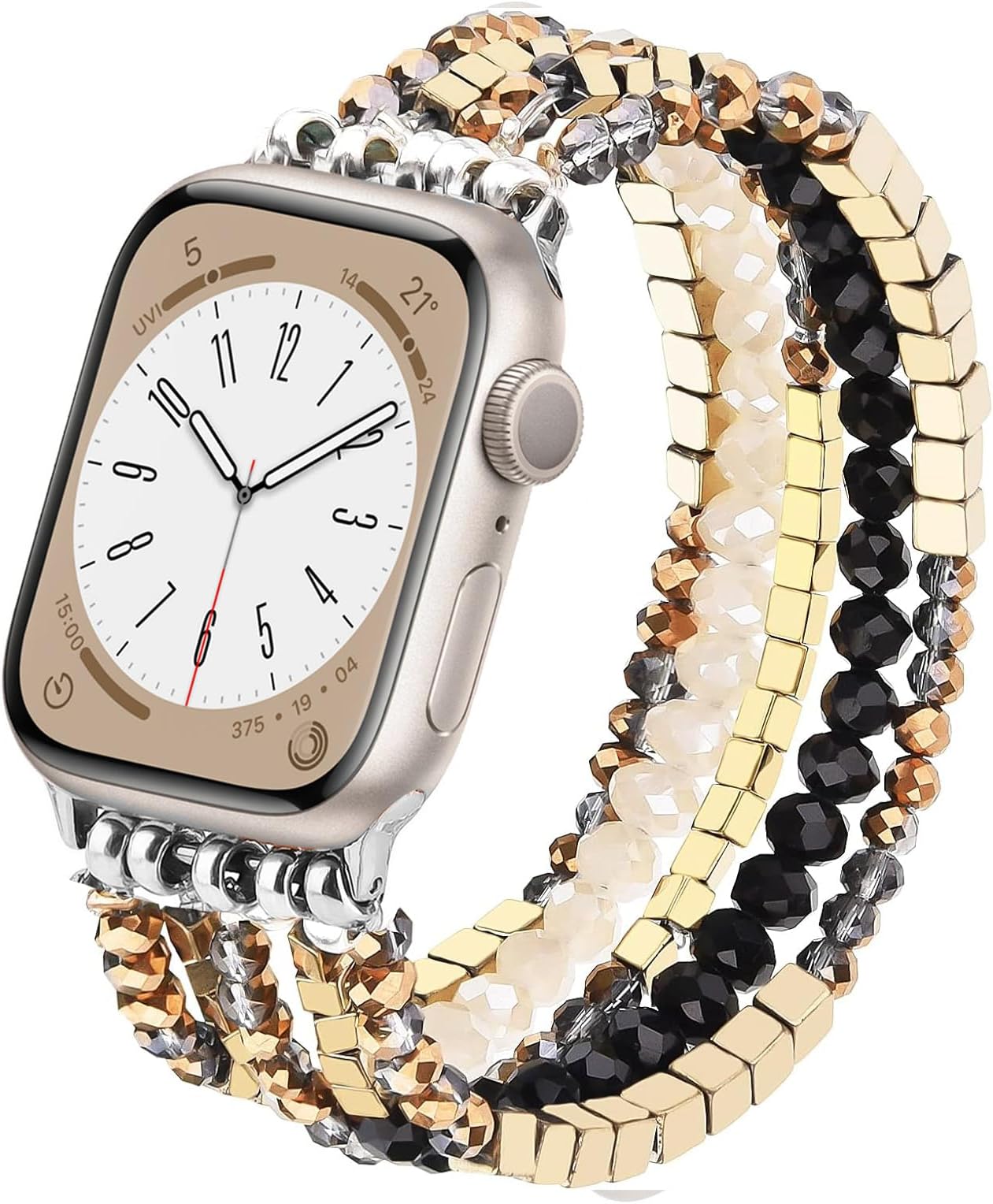 VISOOMBeaded Boho Bracelet Compatible for Apple Watch Band 40mm/38mm/41mm Series 8 7 SE 2nd Women Fashion Cute Handmade Crystal Beads Stretchy Dressy Watch Strap for iWatch Bands Series 6/5/4/3/2/1