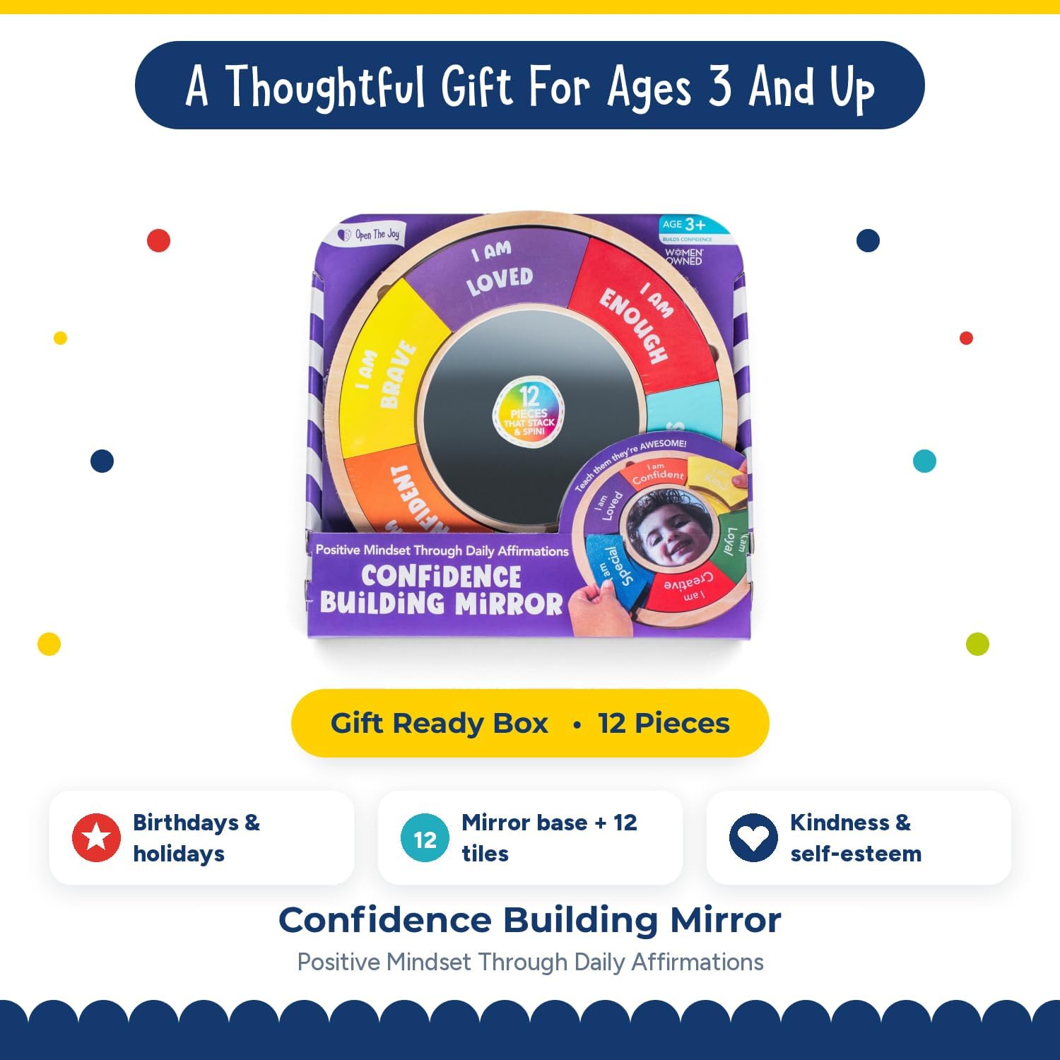Open The Joy Confidence Building Mirror – Positive Affirmation Toy for Kids | Mix & Match 12 Uplifting Statements | Emotional Development & Self-Esteem Tool | Ages 3 and Up image 4