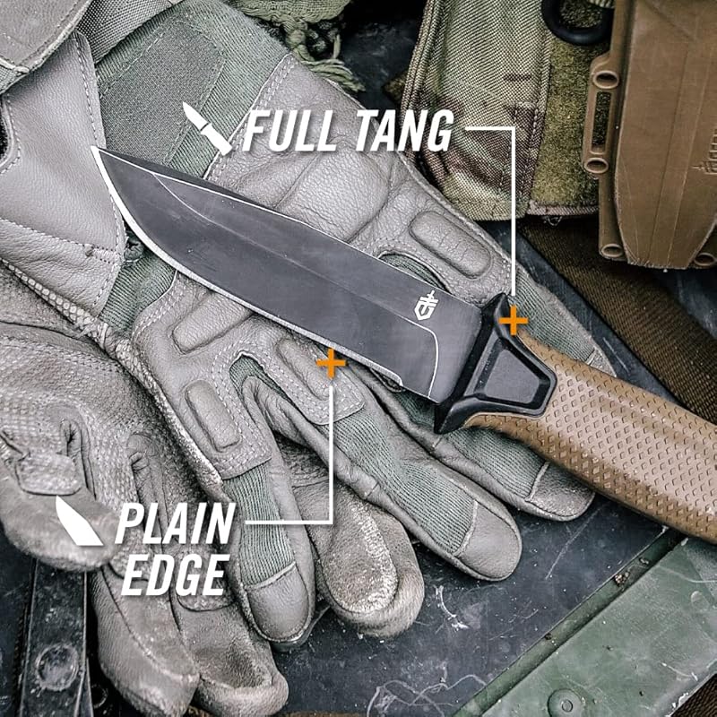 Gerber Gear StrongArm - Fixed-Blade Camping & Hunting Knife with Striking Pommel & Sheath - Premium Survival Gear - Made in USA - Coyote Brown, Serrated Edge Serrated- Coyote Brown