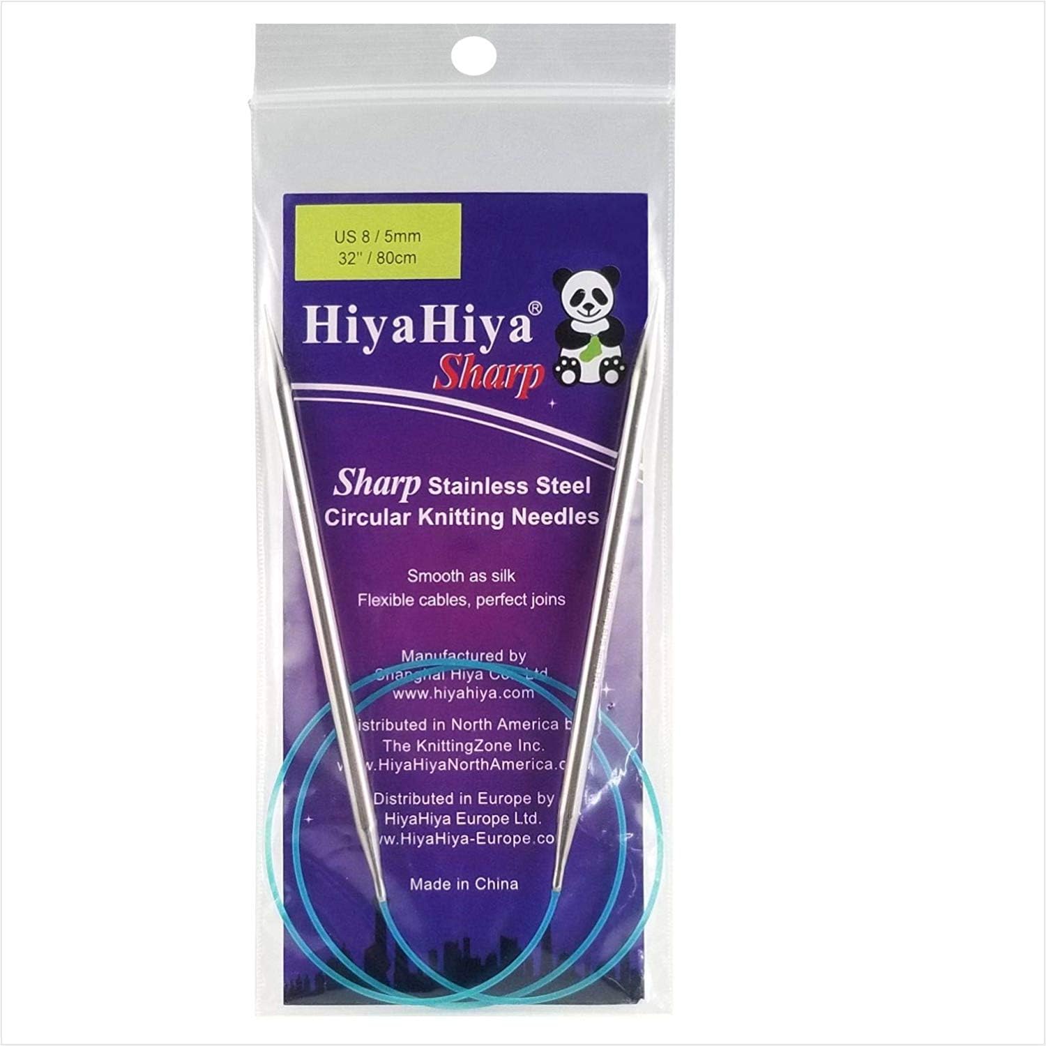 HiyaHiya Circular 32-inch (80cm) Sharp Steel Knitting Needle; Size US 8 (5mm) HISSTCIR32-8