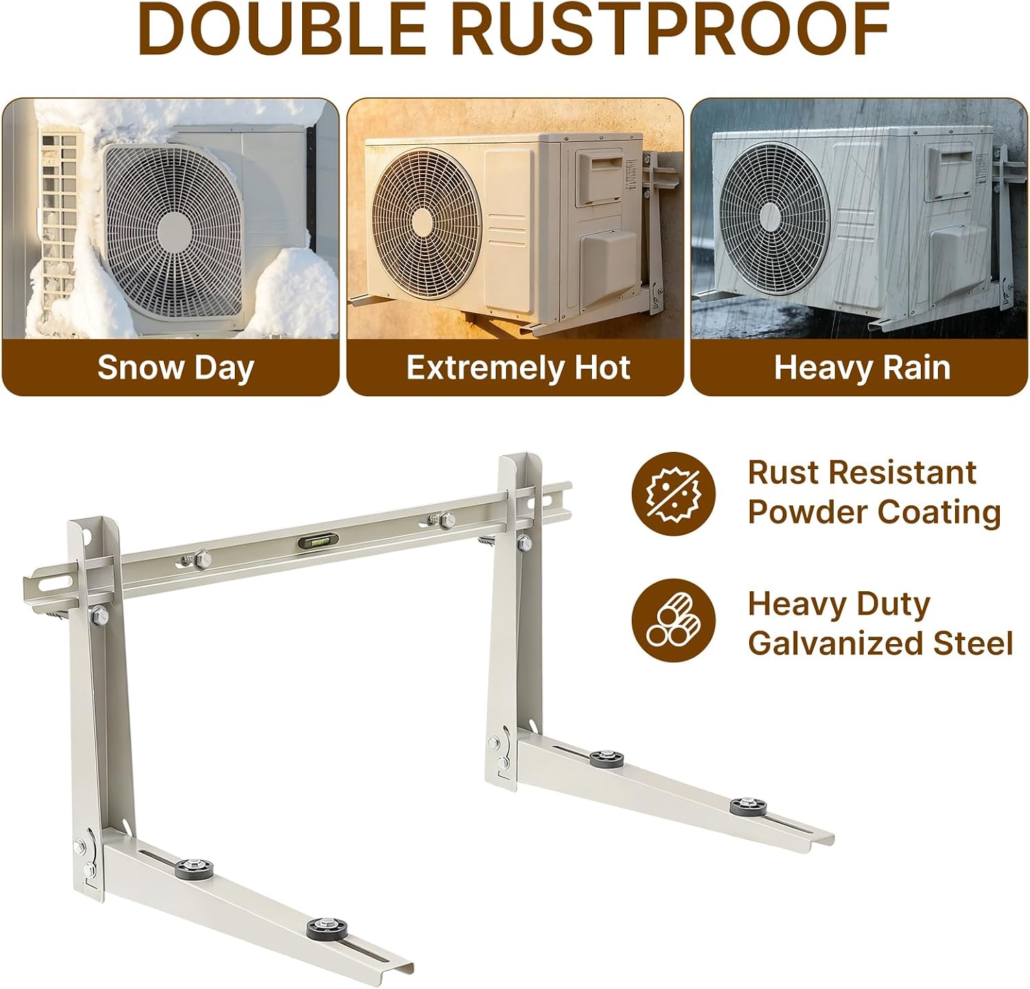 Mini Split Wall Mounting Bracket for Outside, 400 lb Heavy Duty Galvanized Steel AC Wall Mount with Leveling Bar and Anti-Vibration Pads, Fits 7000-12000 BTU Ductless Air Conditioner Heat Pump Units