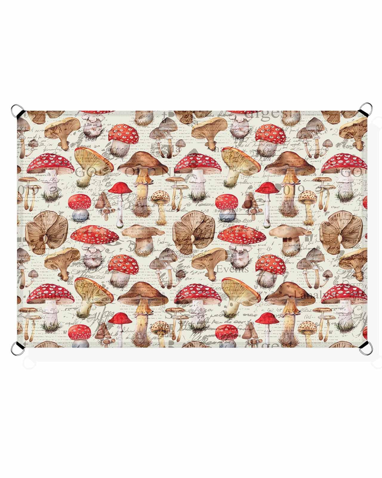 Vintage Mushroom Sun Sail Shades Rectangle Canopy,Sunlight Block Heavy Duty Curved Backyard Shade Cover,Waterproof Sun Shades for Patios Garden Pergola Outdoor,6.5'x10' Forest Botanical Wild Vegetable