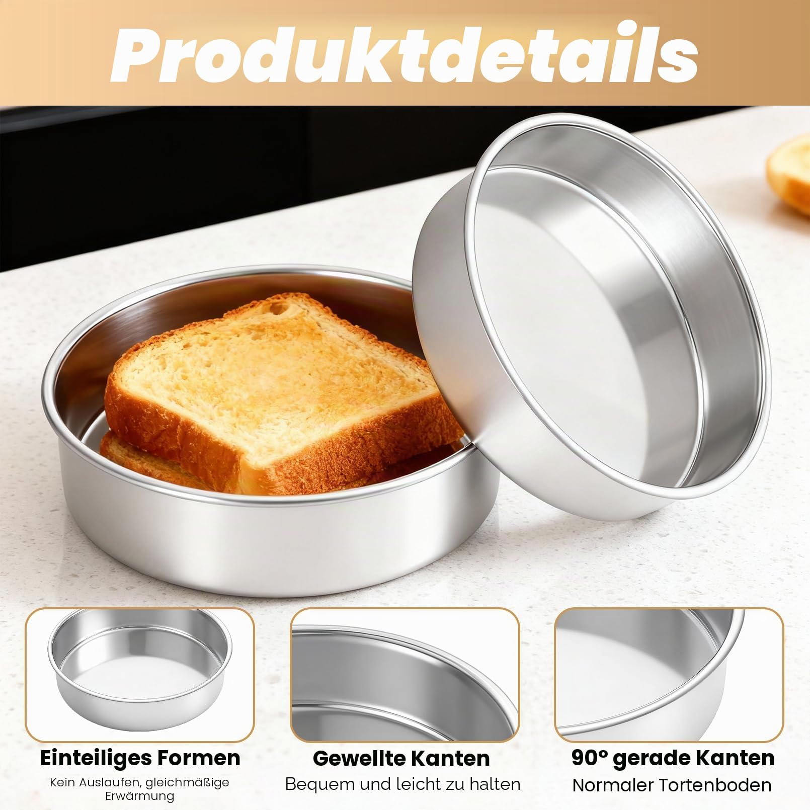 3 Stück Backform Rund, Edelstahl Rund Kuchenform, 20 Cm | Runde Kuchenbackformen for Kuchen, Brownie, Lasagne, Weihnachten, Leicht Zu Reinigen Und Spülmaschinenfest