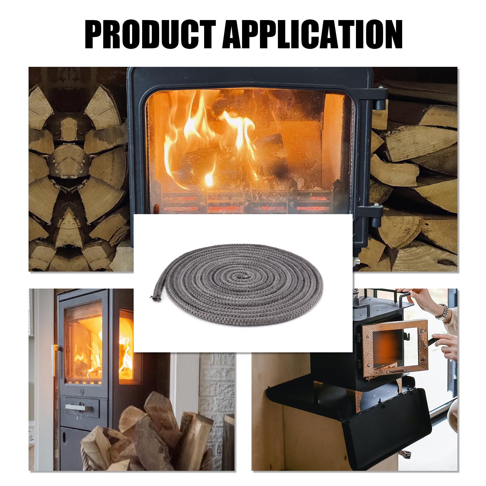 Gosknor Dichtungsseil für Kamine, 6mmx4m Dichtungsseil aus mit Graphit Imprägniertem Fiberglas Ersatzdichtung Dichtung für Holzofentüren für Kamine Öfen Holzöfen