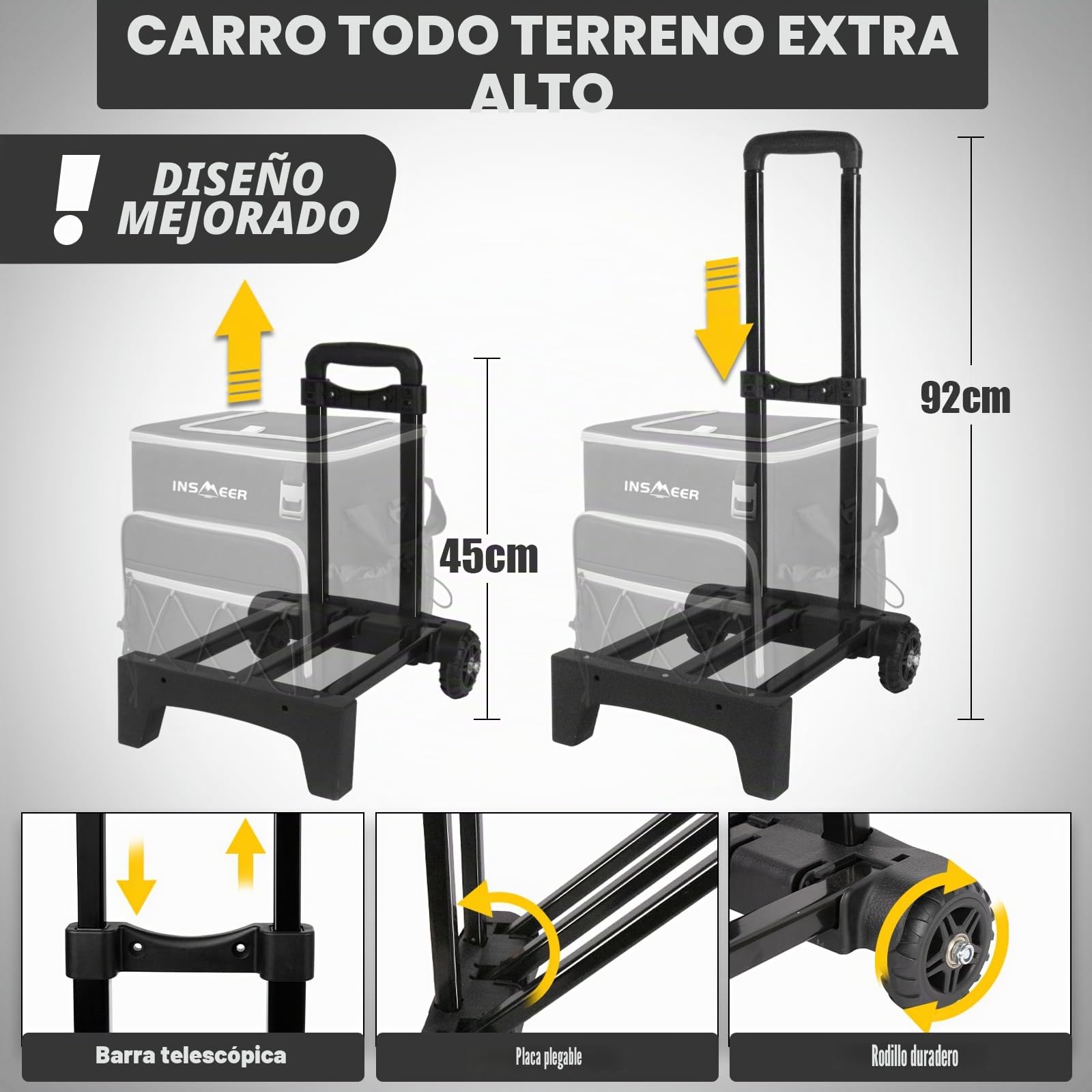 INSMEER Bolsa Térmica, Hielera con Ruedas 60 Latas/40 litros con Ruedas, Bolsas de refrigeración Suaves Plegables/aisladas/a Prueba de Fugas, para Playa, Camping, Picnic, Compras de comestibles