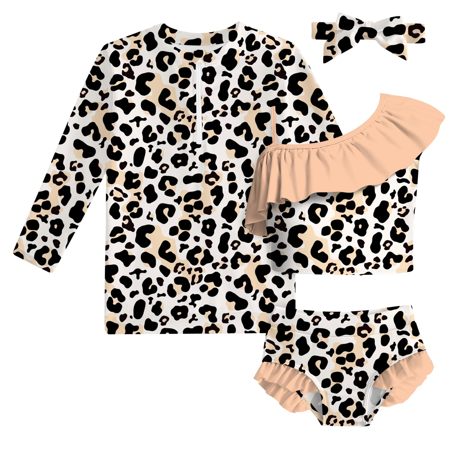 Funnycokid Baby Toddler Girls Swimsuit 4 Piece Bathing Suit Long Sleeve Rash Guard Sets 12 Months-7 Years