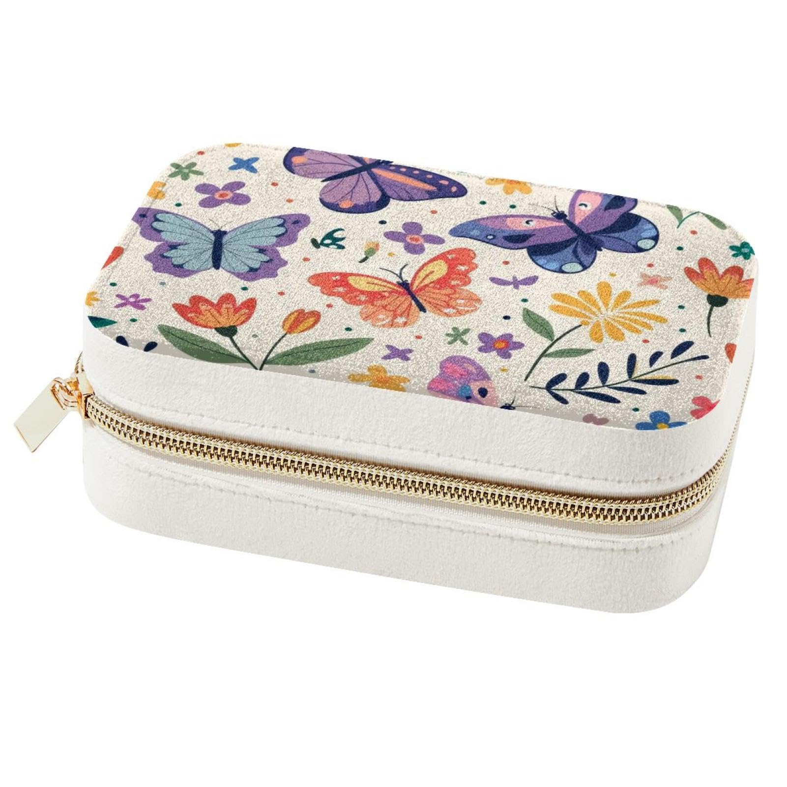 Boîte à bijoux de voyage de qualité supérieure ornée de fleurs fraîches et papillon