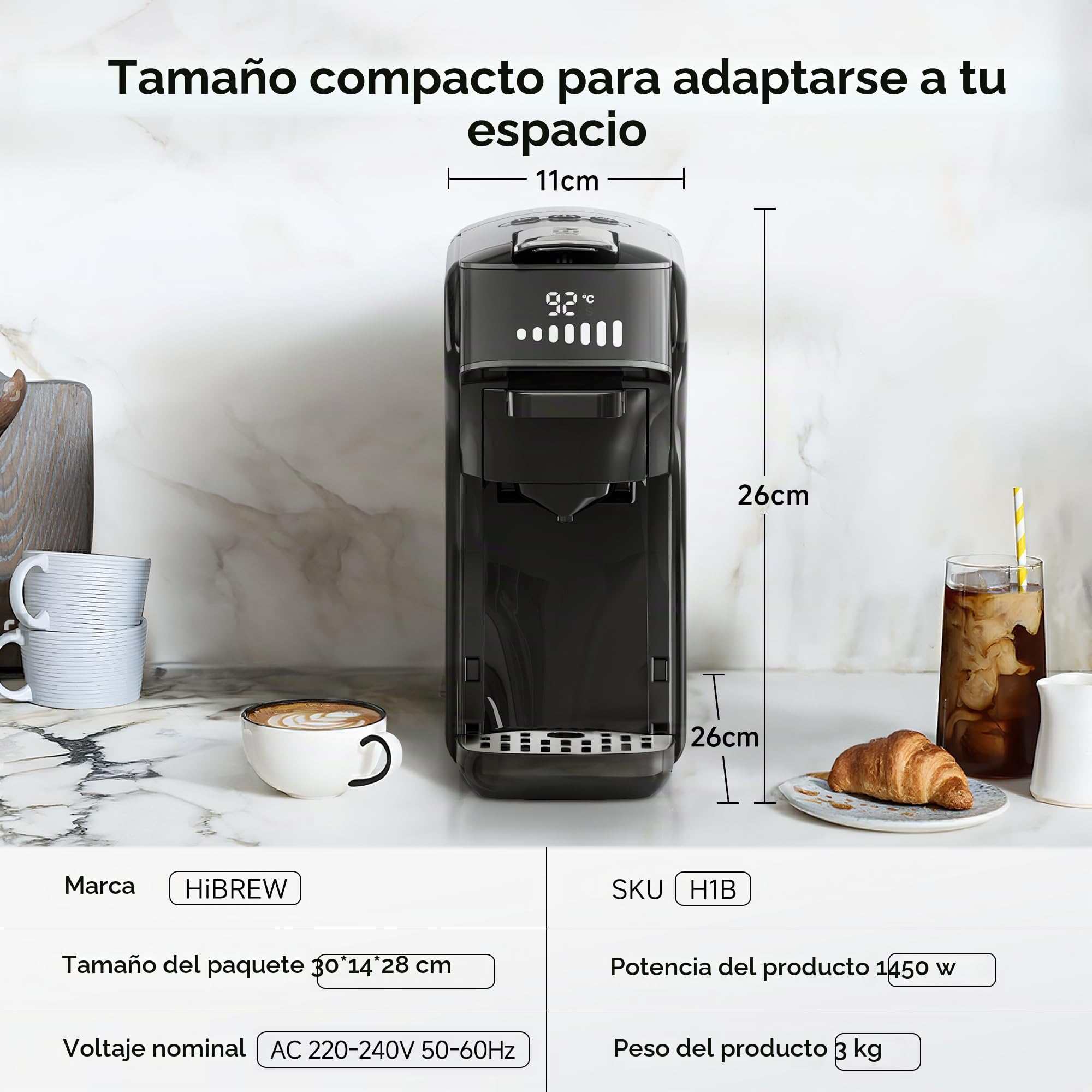HIBREW H1B Cafetera 6-en-1, Máquina de Café Cápsulas 20 Bar | Compatible con Kcup*/Ns*/DG*/Café Molido, Modos Caliente/Frío con Indicador LED, Ahorro Energético y Protección Anti-sequía
