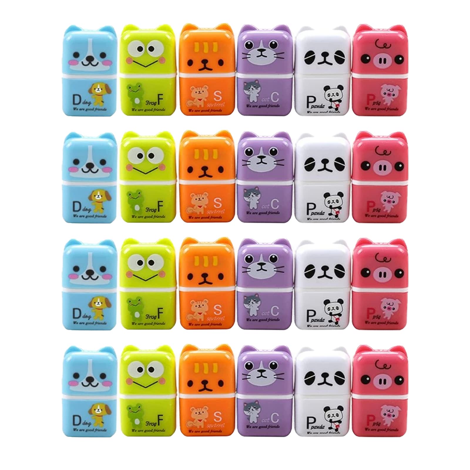 Gomme da matita in gomma da 24 pezzi, gomma da cancellare rettangolare colorata a forma di animale dei cartoni animati, gomme da cancellare per ufficio scolastico