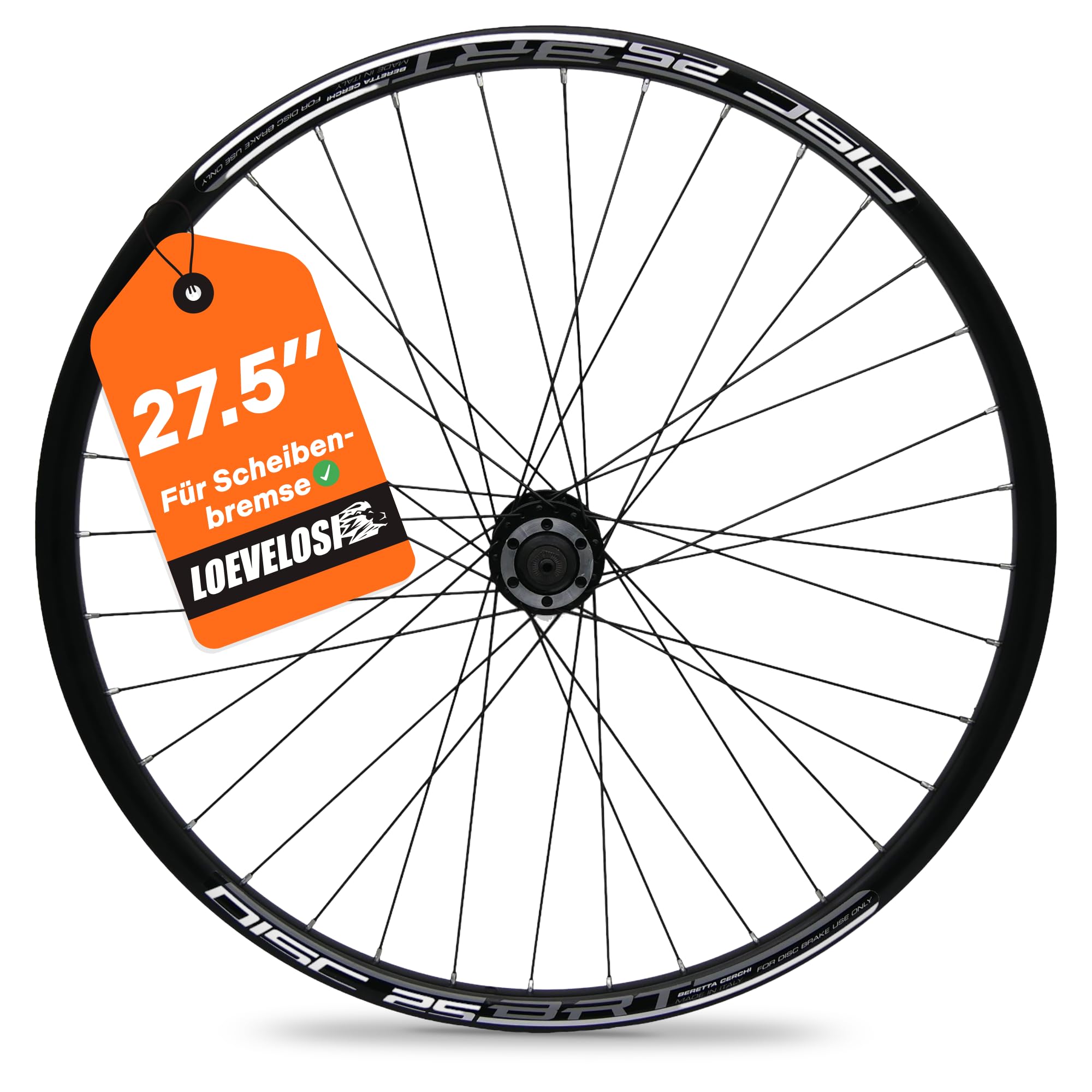 MTB Laufrad Vorderrad Fahrradfelge 27.5 Zoll Felge – Vorderrad für Scheibenbremse – 6-Loch – Alu Felge & Nabe – 36 Speichen – Schwarz – Fahrrad Laufrad vorne für MTB, City Bike 27,5"