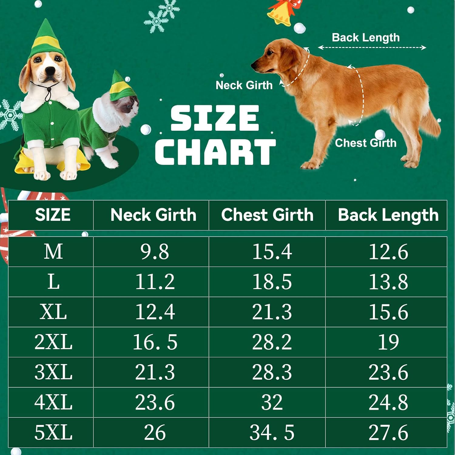 Dog Elf Christmas Outfit with Cap, Funny Party Cosplay Winter Warm Dogs Christmas Outfit (Green, X-Large)