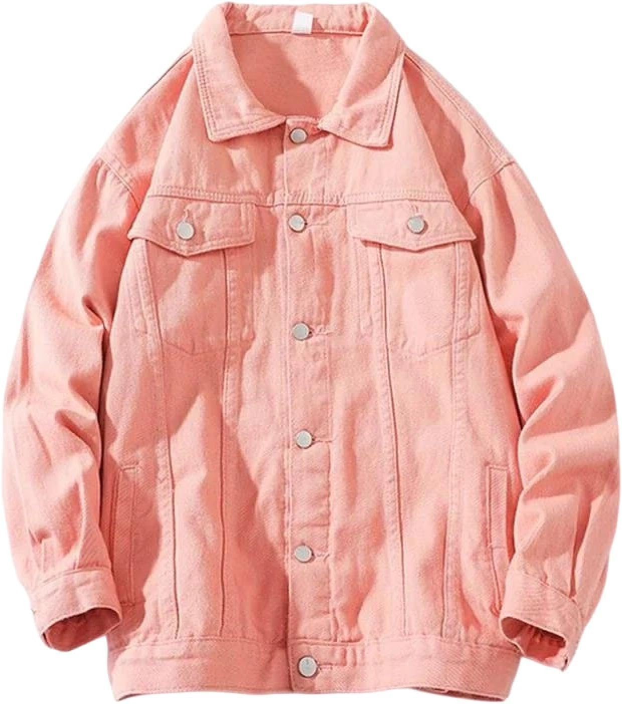 Men's Denim Jacket Casual Loose Fit Outerwear - Single Breasted Blue Jean Coat Long Sleeve Trucker Jacket