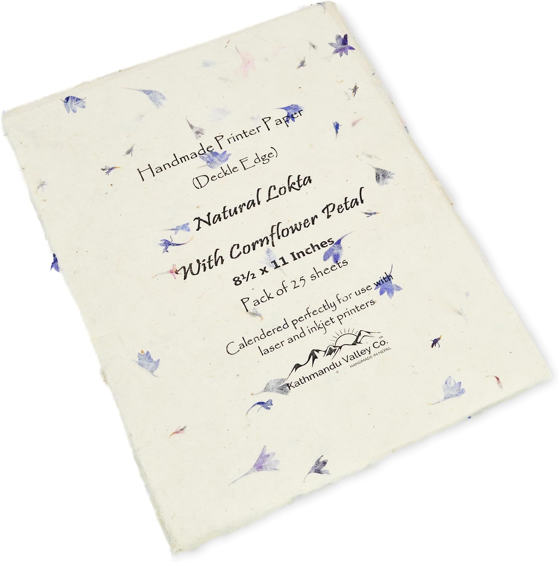 Lokta Printer Paper with Deckle Edge and Cornflower Petals