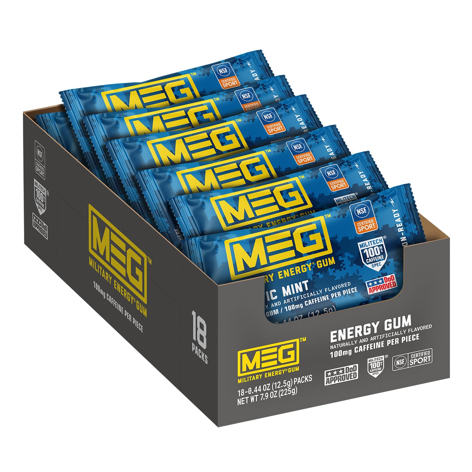 MEG (Military Energy Gum) - Arctic Mint - Chicle - Pack de 18 unidades