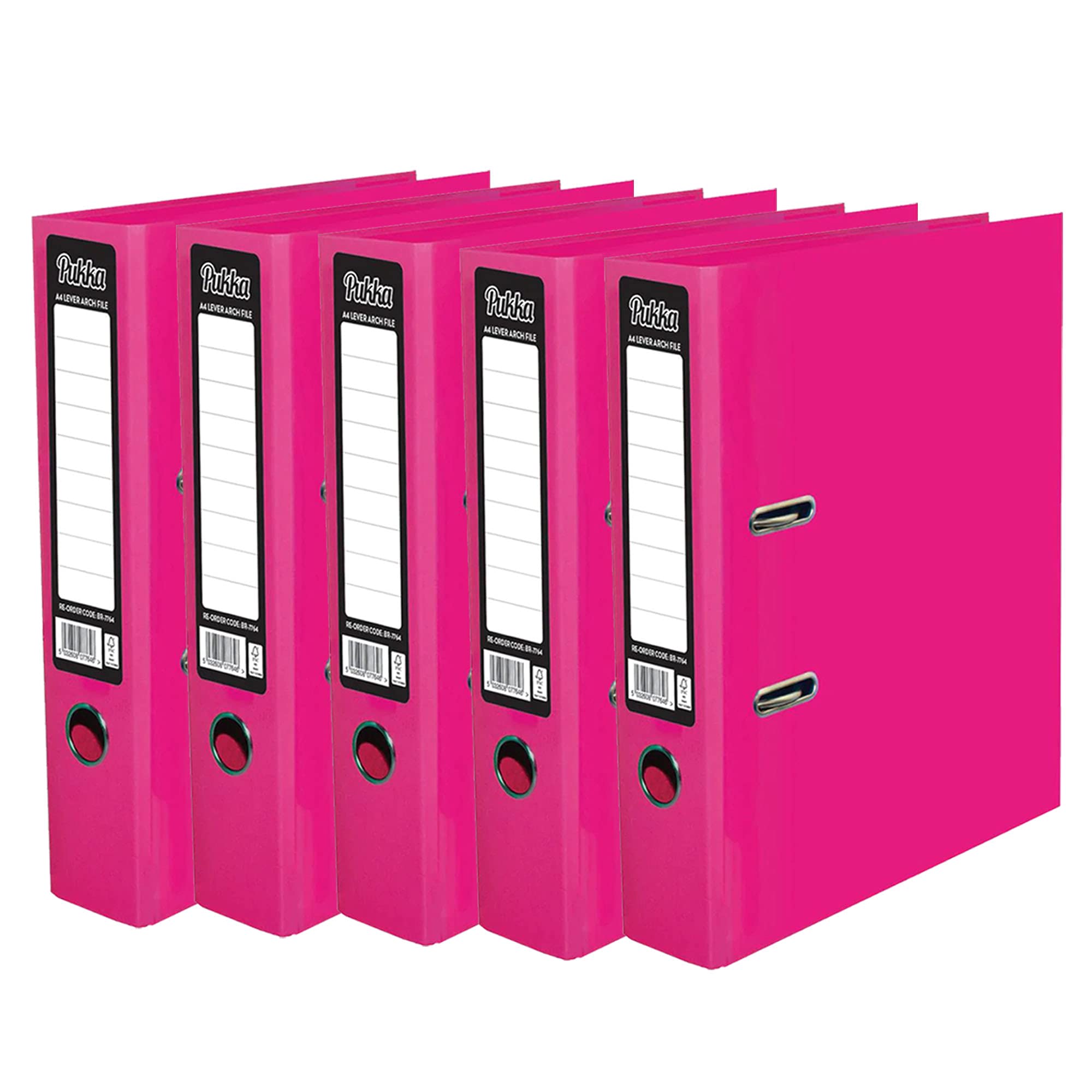 5 x Pukka A4 Glossy 2-Ring Lever Arch File School Work Office 75mm Spine File Organiser (Pink)