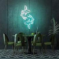 Vista 9 de Koi Fish - Letrero de neón, azul hielo y blanco, letrero decorativo, 14 pulgadas