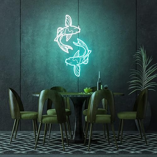Miniatura 9 de Koi Fish - Letrero de neón hecho a mano, tatuaje tradicional japonés, luz LED de neón, dos ilusiones blancas y azules grabadas en 3D, lámpara de